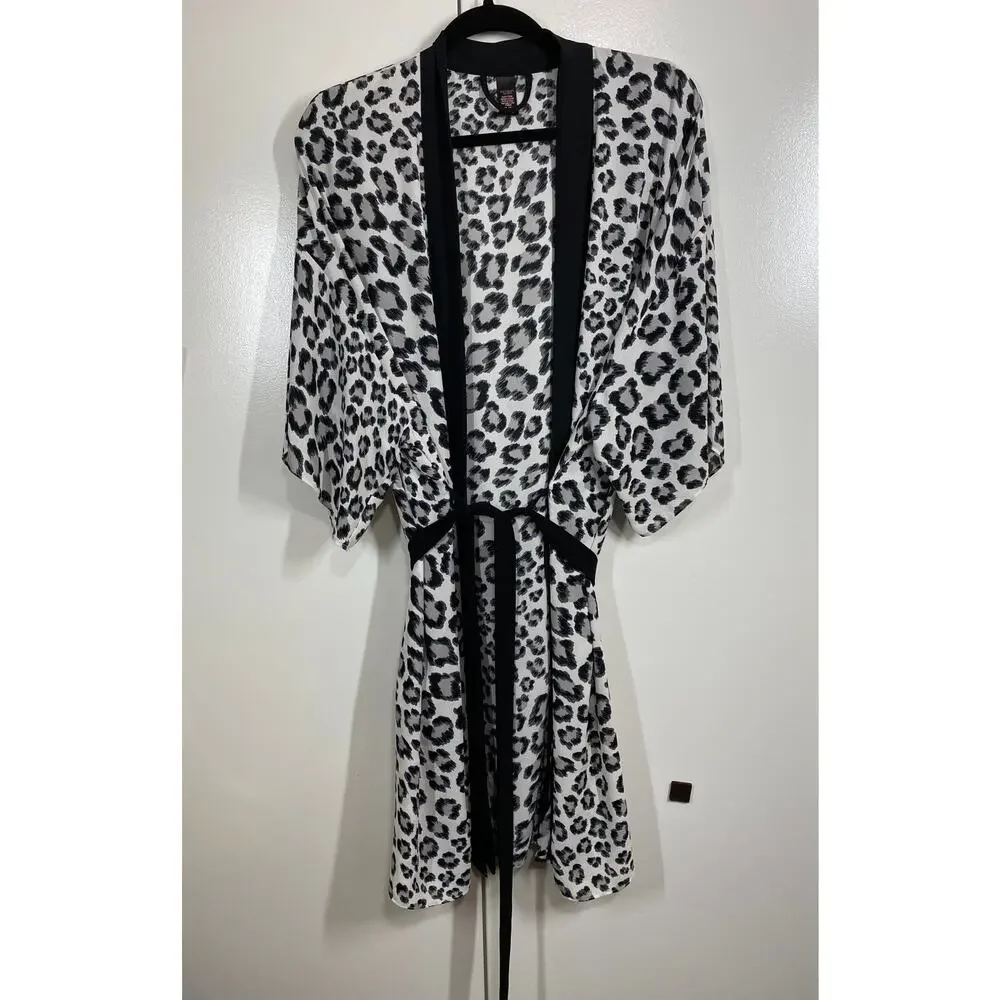 Victoria's Secret Black & White Animal Print Handkerchief Kimono Robe MEDIUM